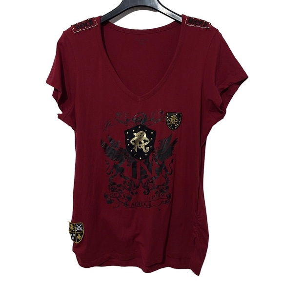 Rocawear Womens Vintage Tshirt with Ruched Sides Patches Studs - Picture 8 of 8